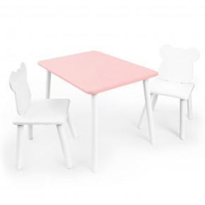 Детский комплект стол и два стула «Мишка» Rolti Baby (розовый/белый, массив березы/мдф) в Советском - sovetskiy.ok-mebel.com | фото