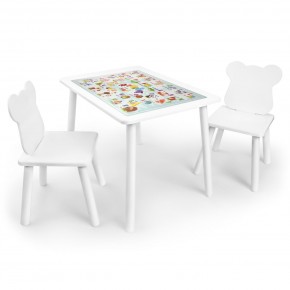 Детский комплект стол и два стула Мишка Rolti Baby с накладкой Алфавит (белая столешница/белое сиденье/белые ножки) в Советском - sovetskiy.ok-mebel.com | фото