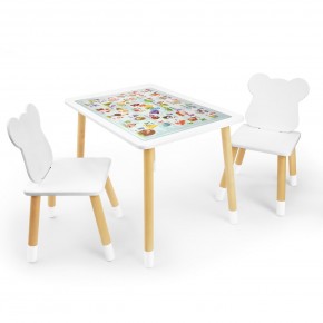 Детский комплект стол и два стула Мишка Rolti Baby с накладкой Алфавит (белая столешница/белое сиденье/береза ножки) в Советском - sovetskiy.ok-mebel.com | фото