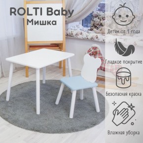 Детский комплект стол и стул «Мишка» Rolti Baby  (голубая столешница/голубое сиденье/белые ножки) в Советском - sovetskiy.ok-mebel.com | фото