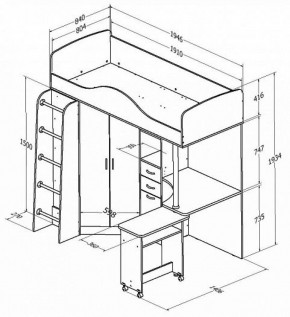 Кровать-чердак "Теремок-1" Дуб молочный/Орех в Советском - sovetskiy.ok-mebel.com | фото 2