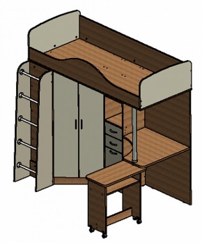 Кровать-чердак "Теремок-1" Дуб молочный/Орех в Советском - sovetskiy.ok-mebel.com | фото 3