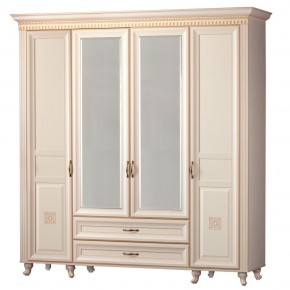 Шкаф для одежды 4-дверный с зеркалом №493 Марлен кремовый белый в Советском - sovetskiy.ok-mebel.com | фото