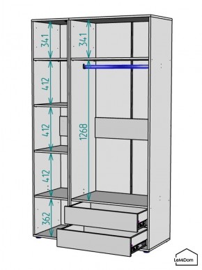 Шкаф Linnea MHR-3PO-2 2050х1200х510 (Белый-М 11.1.1) в Советском - sovetskiy.ok-mebel.com | фото 3