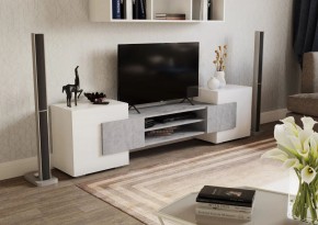 Тумба ТВ 03 (Белый глянец/Цемент светлый) в Советском - sovetskiy.ok-mebel.com | фото